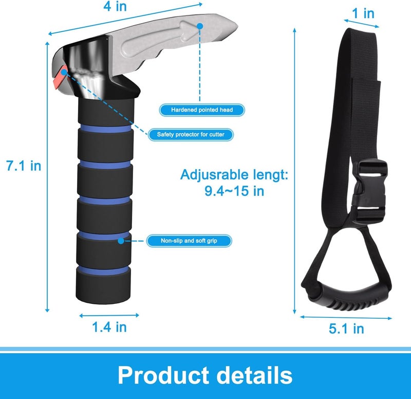 Shouken Elderly Car Handle Assist,Car Door Handle for Elderly,Support Multifunction Door Latch for Seniors and Handicapped (Blue - 2 Pack Car Handle + Strap) - Image 2